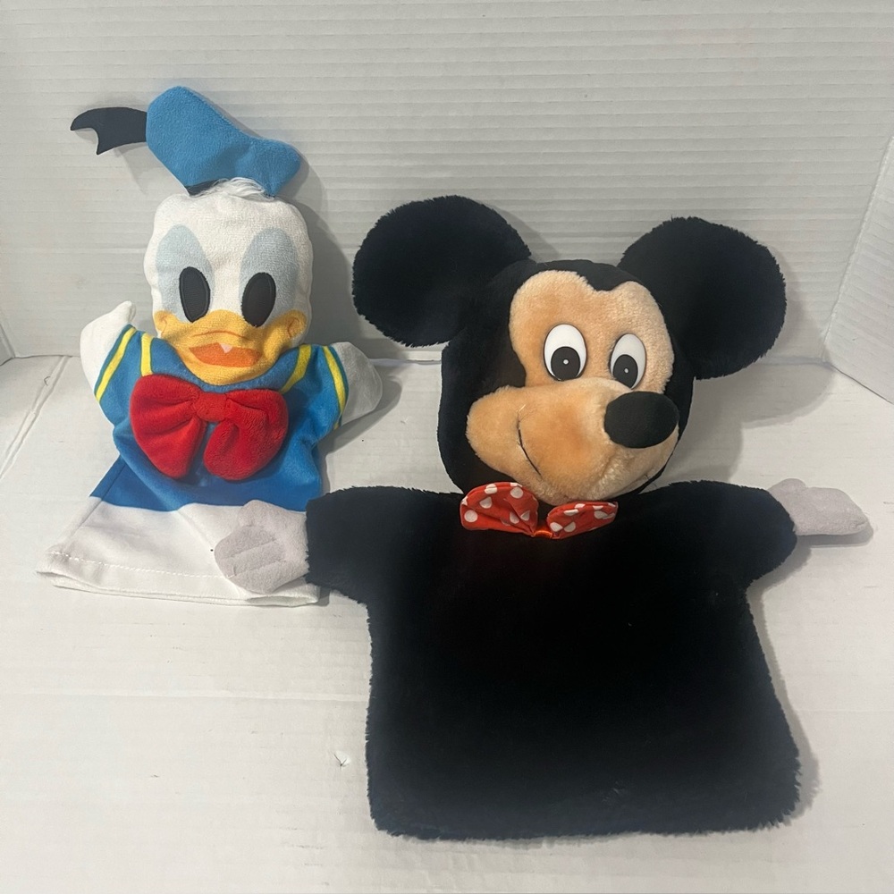 Mickey Mouse Plush Hand Puppet + Donald Duck Cloth Puppet.